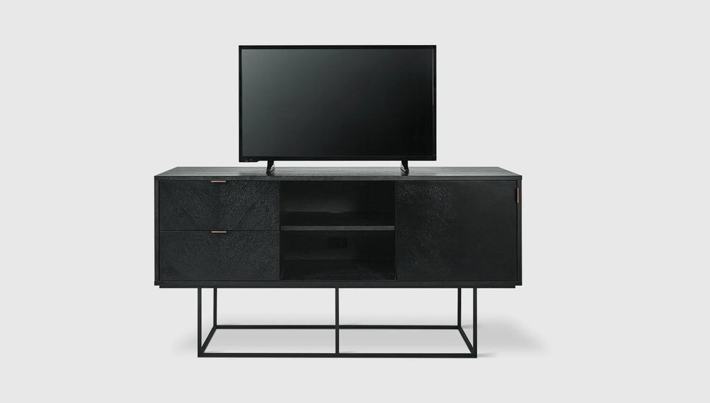 Myles Media Stand – Chevron Oak Cabinet with Rose Gold Pulls - Sage InteriorsGuscabinet