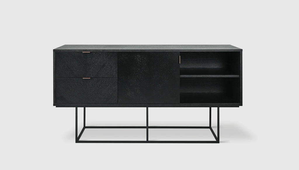 Myles Media Stand – Chevron Oak Cabinet with Rose Gold Pulls - Sage InteriorsGuscabinet
