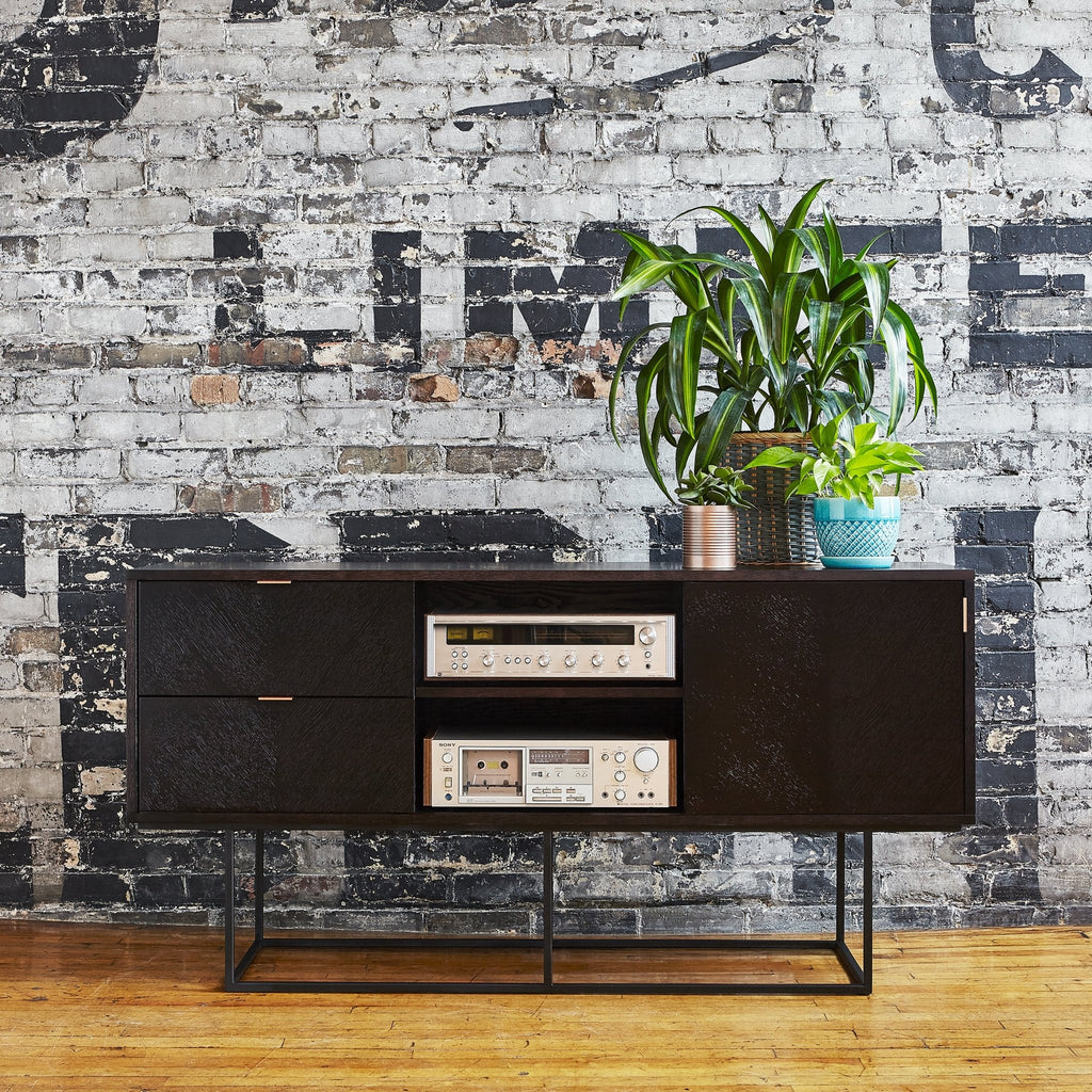 Myles Media Stand – Chevron Oak Cabinet with Rose Gold Pulls - Sage InteriorsSage Interiorscabinet