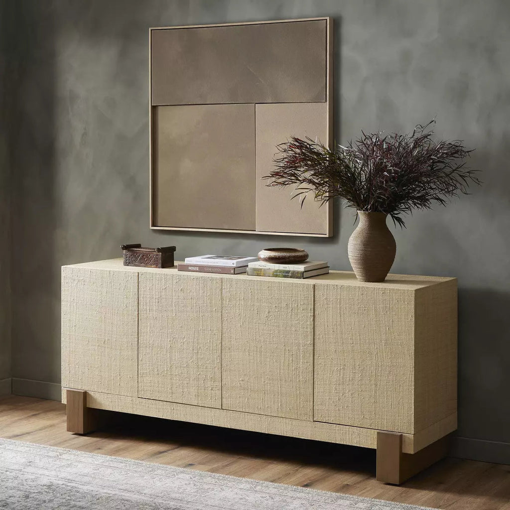 Natural Raffia Hatch Sideboard - 84" - Sage InteriorsFour HandsMedia Stand
