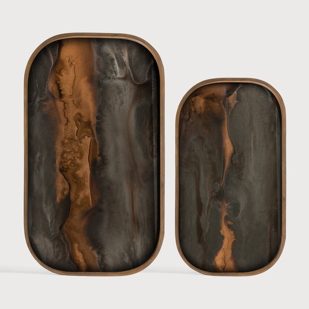 Organic Hand - Painted Glass Valet Tray with Wooden Rim by Bronze Finish - Sage InteriorsEthnicraftvalet tray