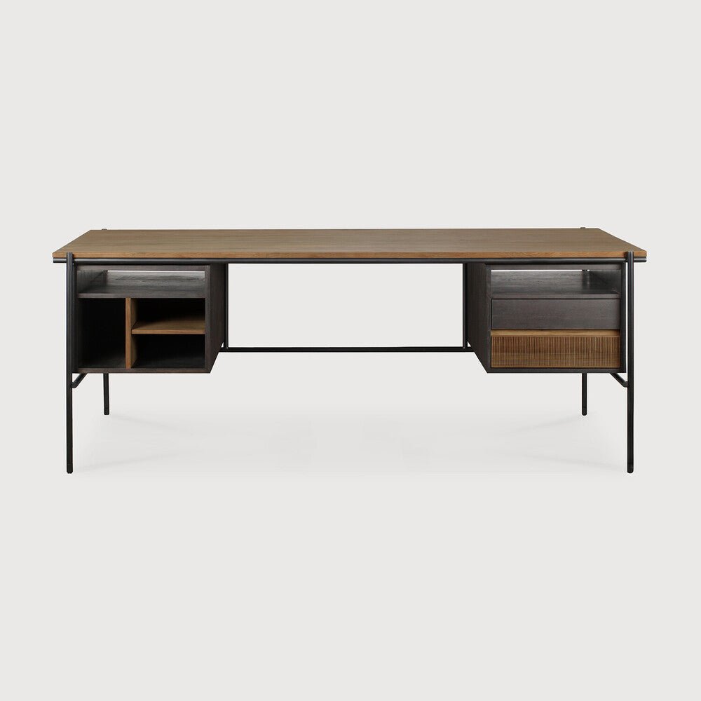 Oscar Desk – Slatted Wood Writing Desk with Storage by Sage Interiors - Sage InteriorsEthnicraft