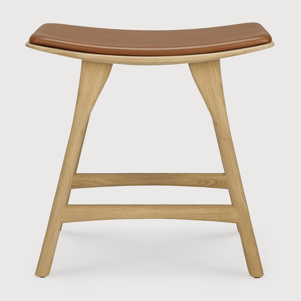 Osso Stool - Varnished Oak - Cognac Leather - Sage InteriorsEthnicraftStool