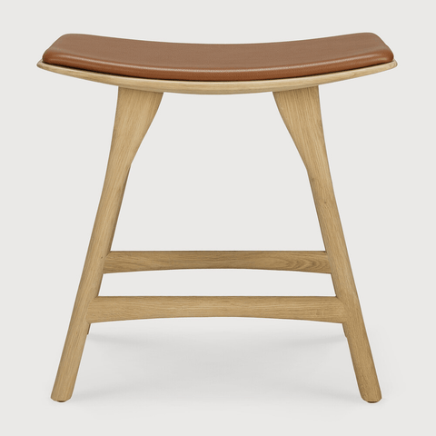 Osso Stool - Varnished Oak - Cognac Leather - Sage InteriorsEthnicraftStool