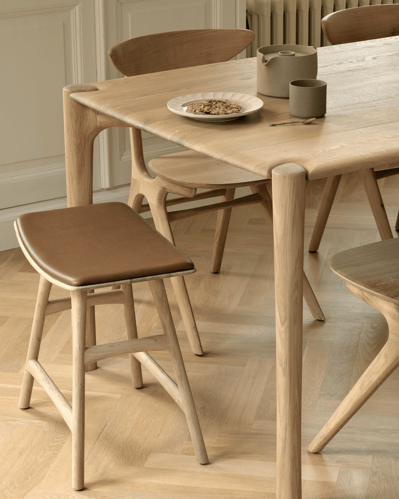 Osso Stool - Varnished Oak - Cognac Leather - Sage InteriorsEthnicraftStool