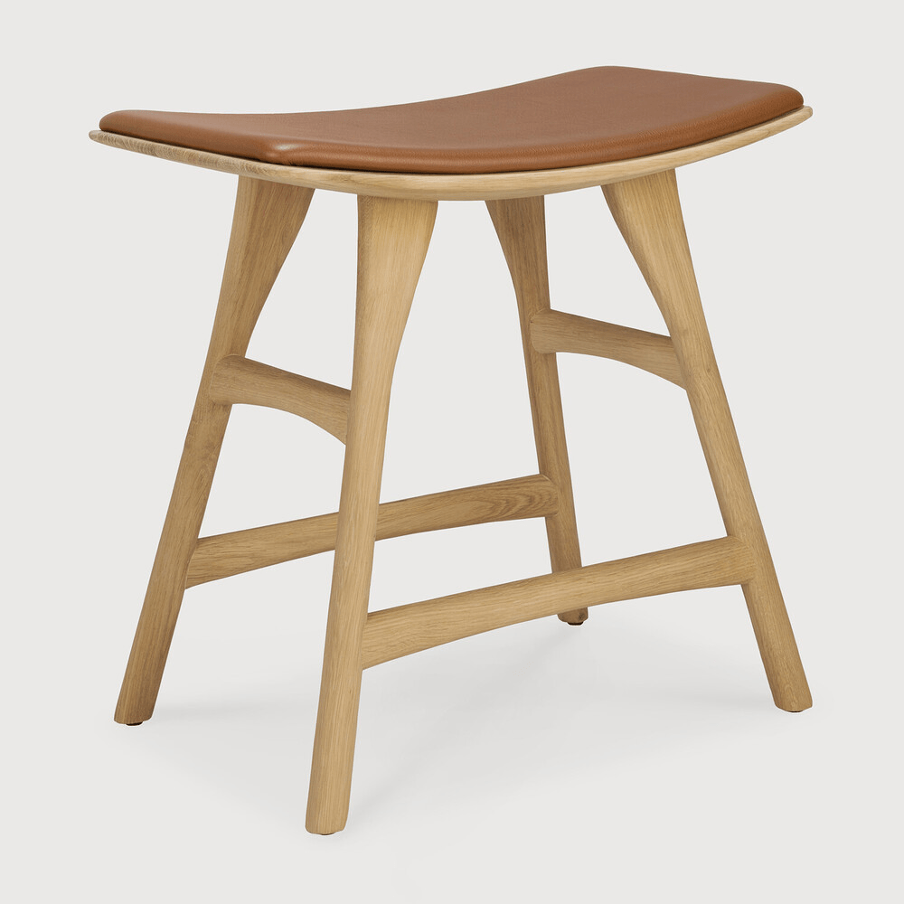 Osso Stool - Varnished Oak - Cognac Leather - Sage InteriorsEthnicraftStool