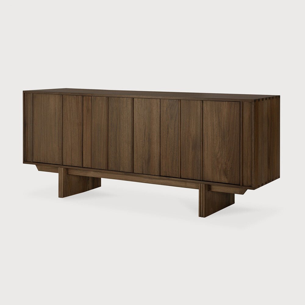 Pillar Wild Brown Teak Sideboard with Vertical Paneling & Push - Open Doors - Sage InteriorsEthnicraftsideboard