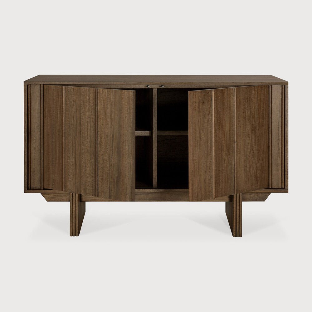 Pillar Wild Brown Teak Sideboard with Vertical Paneling & Push - Open Doors - Sage InteriorsEthnicraftsideboard