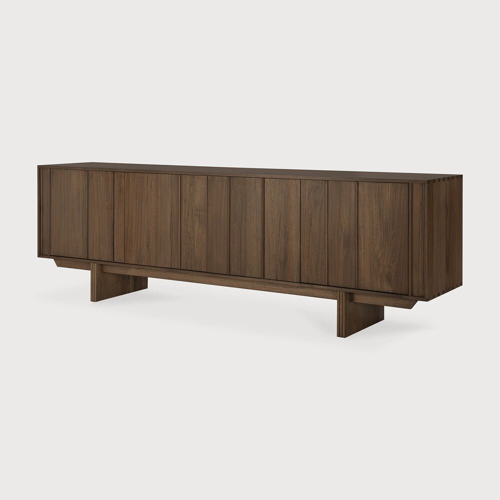 Pillar Wild Brown Teak Sideboard with Vertical Paneling & Push - Open Doors - Sage InteriorsEthnicraftsideboard