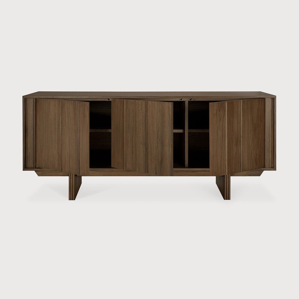 Pillar Wild Brown Teak Sideboard with Vertical Paneling & Push - Open Doors - Sage InteriorsEthnicraftsideboard
