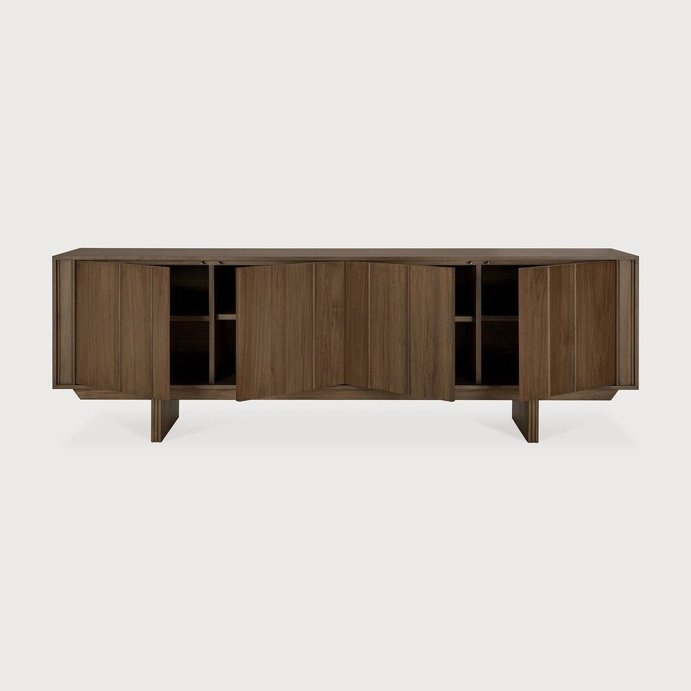 Pillar Wild Brown Teak Sideboard with Vertical Paneling & Push - Open Doors - Sage InteriorsEthnicraftsideboard