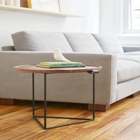 Porter End Table – Solid Walnut Top with CNC Recess & Leather Detail - Sage InteriorsSage InteriorsTable