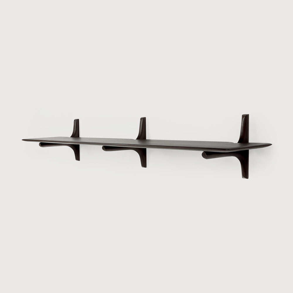 Modern black wall shelf with unique design on a white background
