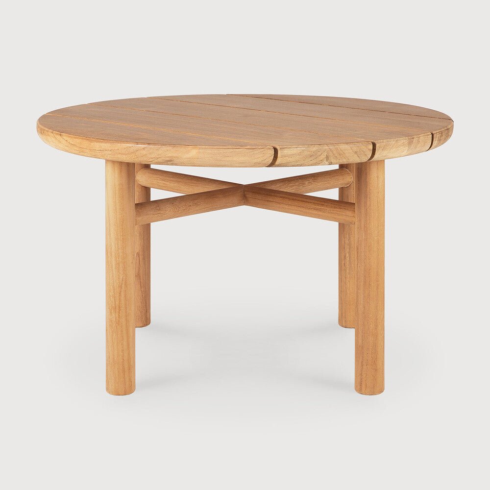 Wooden round table on a white background