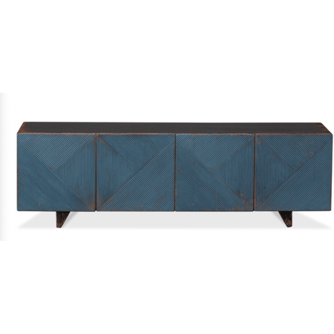 Reclaimed Pine, Blue Wash TV console with 2 removable shelves - 71" w x 17"d x 22"d - Sage InteriorsTREE