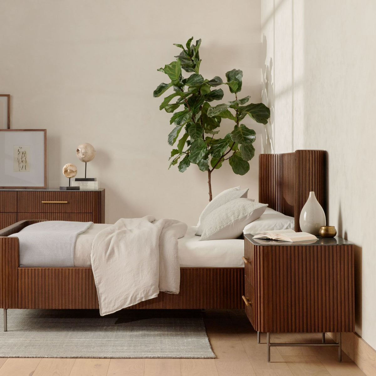 Reeding Nightstand, Bluestone Oak