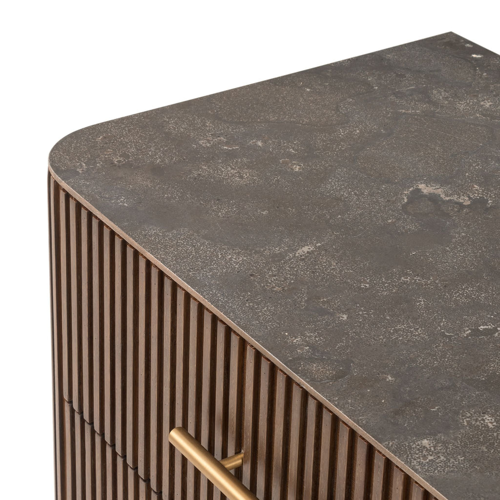 Reeding Nightstand, Large Bluestone Oak - Sage InteriorsFHottoman