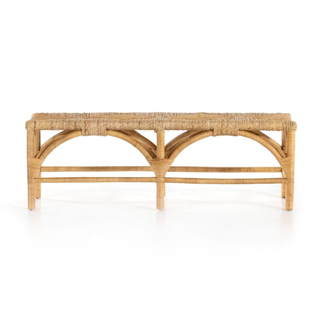 Wrapped Honey Rattan Accent Bench, Delivered to You Sooner