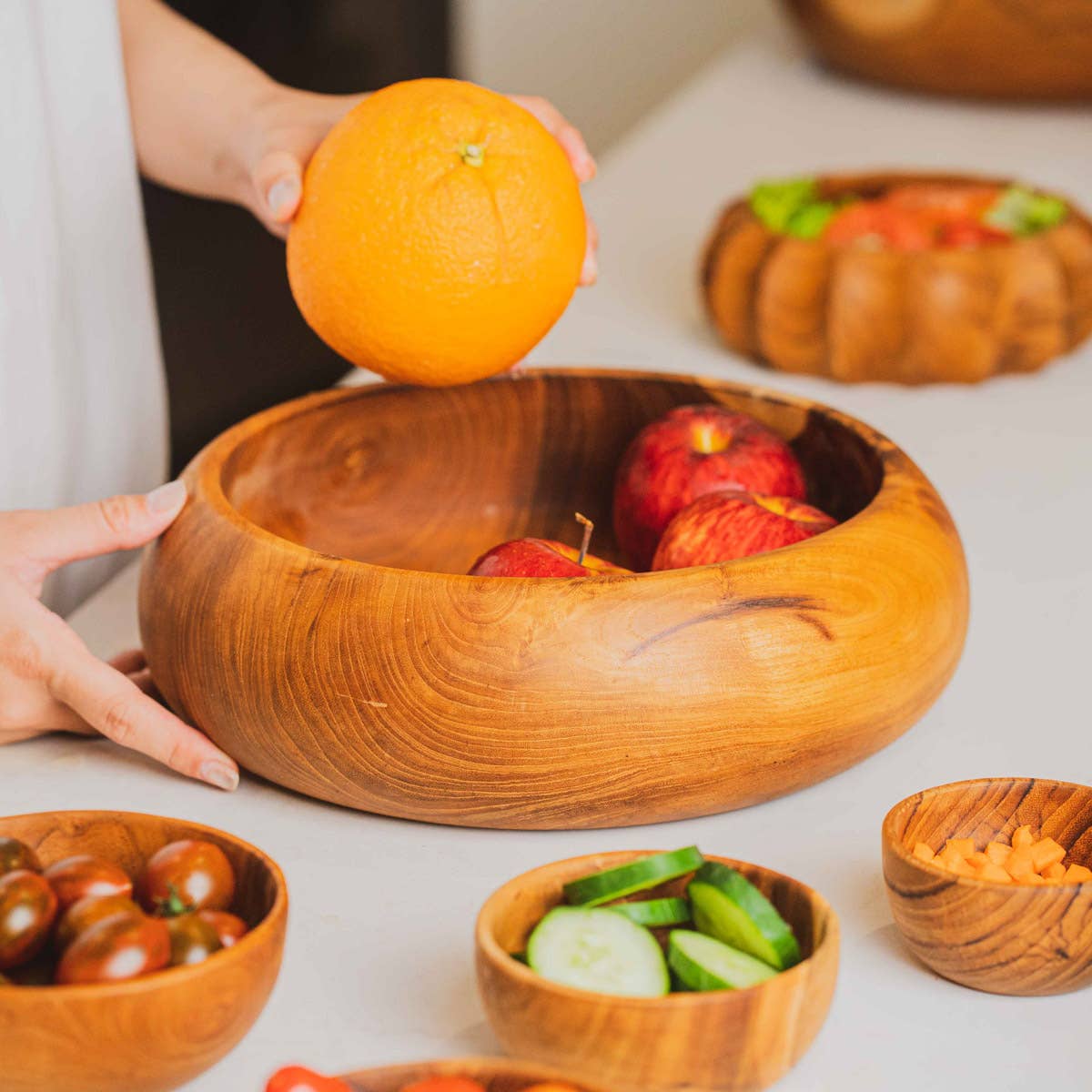 Salad Serving Bowl, Handmade Teak Wood, Rounded