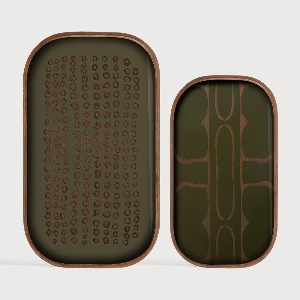 Second Nature Valet Tray by Dawn Sweitzer - Moss Green Silkscreen Glass & Teak Veneer - Sage InteriorsEthnicraftvalet tray