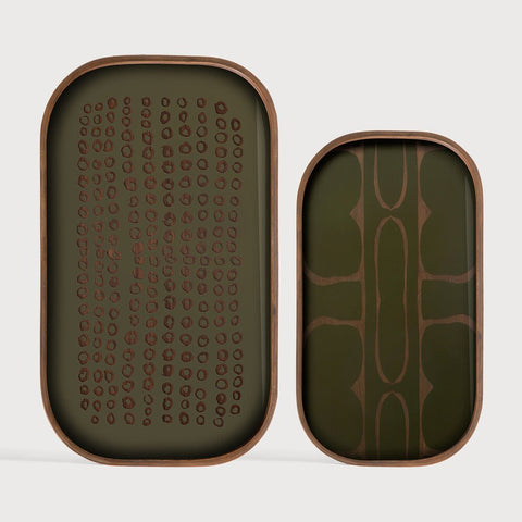 Second Nature Valet Tray by Dawn Sweitzer - Moss Green Silkscreen Glass & Teak Veneer - Sage InteriorsEthnicraftvalet tray