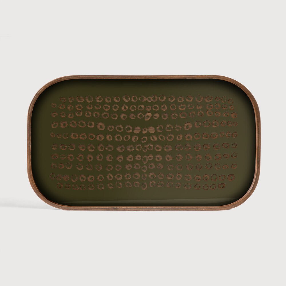 Second Nature Valet Tray by Dawn Sweitzer - Moss Green Silkscreen Glass & Teak Veneer - Sage InteriorsEthnicraftvalet tray