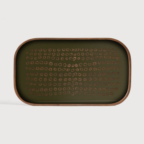 Second Nature Valet Tray by Dawn Sweitzer - Moss Green Silkscreen Glass & Teak Veneer - Sage InteriorsEthnicraftvalet tray