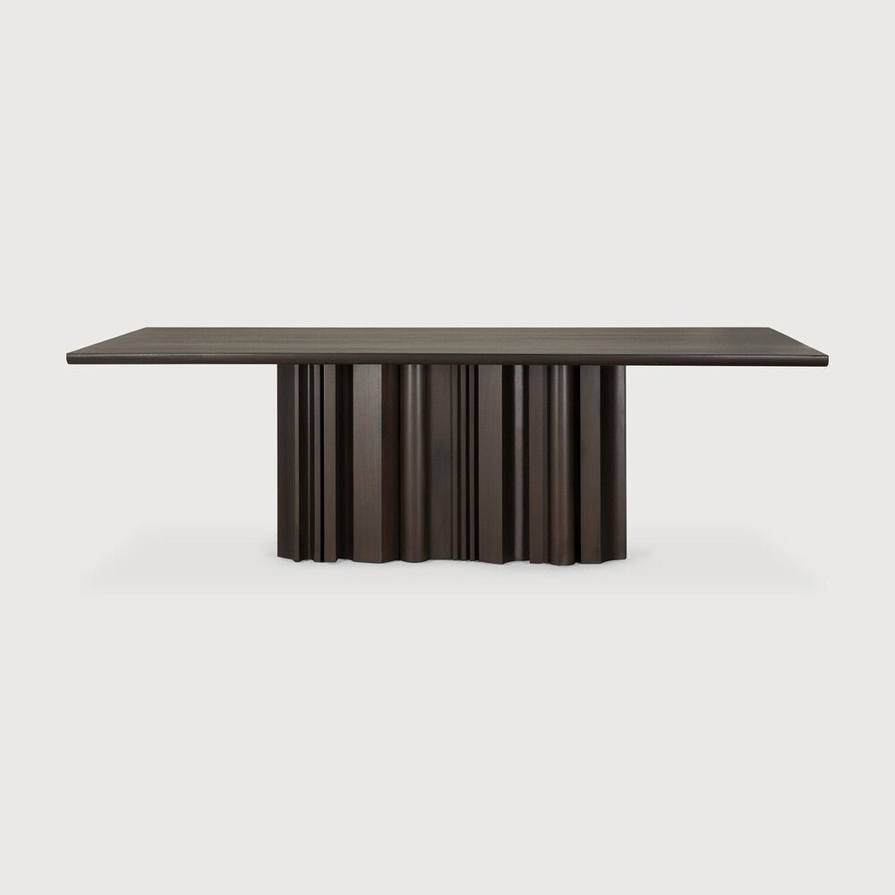 Solid Mahogany Sequence Dining Table with sculptural base and smooth dark wood finish from Sage Interiors