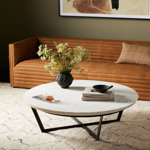 Silas Coffee Table, Sandblasted White Marble - Sage InteriorsFH