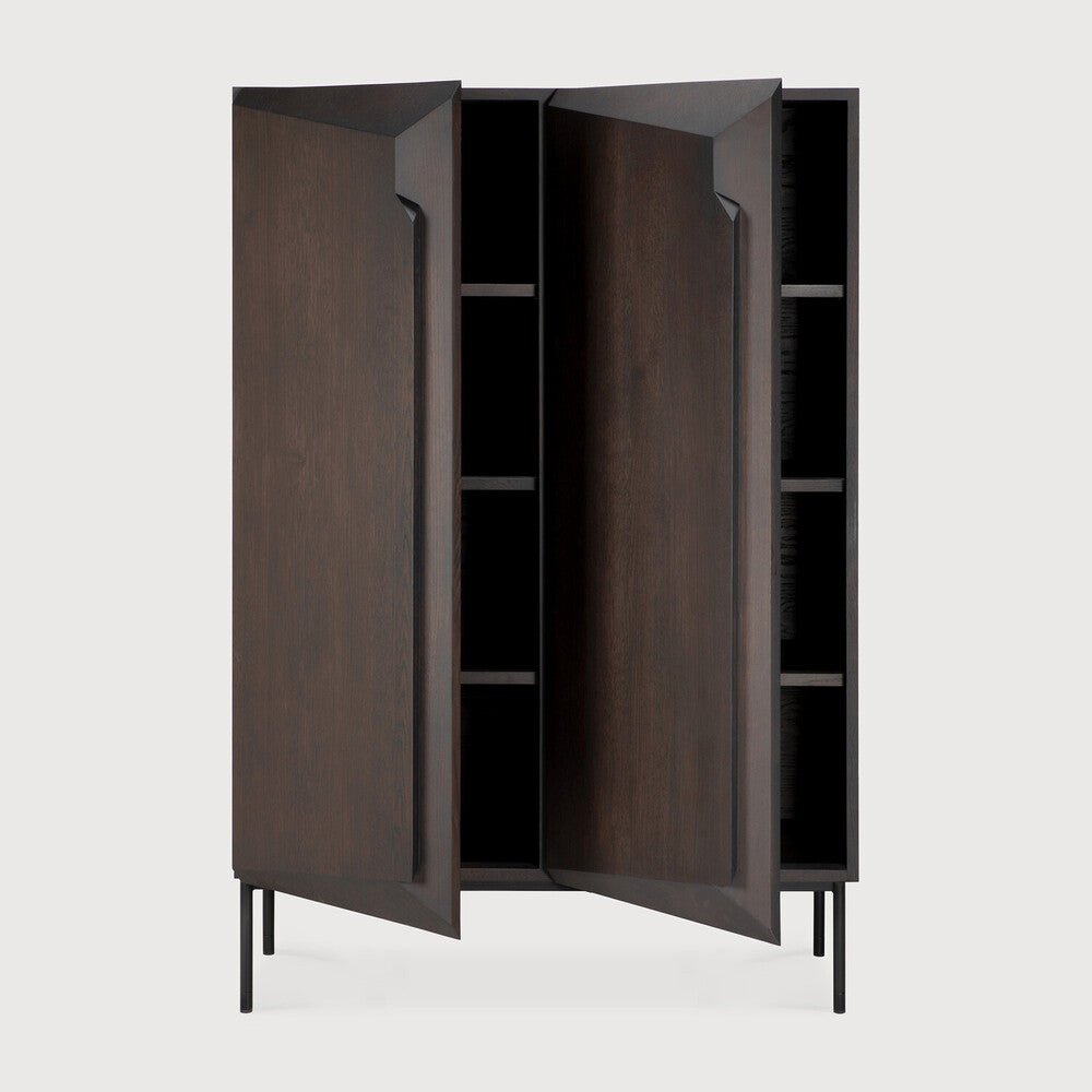 Stairs Brown - Stained Solid Oak Cupboard with Push - Open Doors - Sage InteriorsEthnicraftCupboard