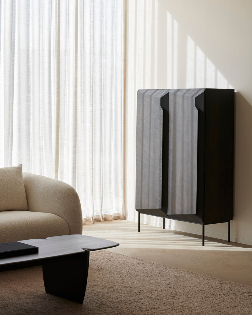 Stairs Brown - Stained Solid Oak Cupboard with Push - Open Doors - Sage InteriorsEthnicraftCupboard