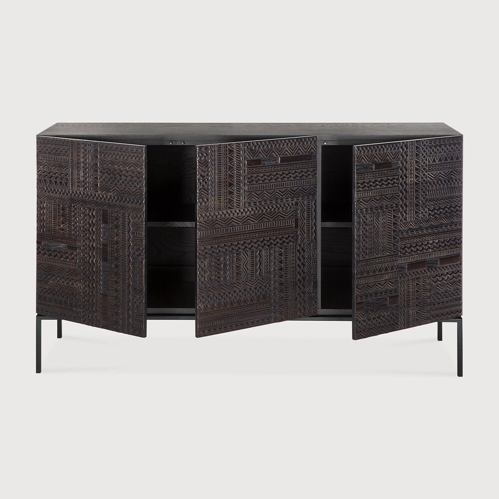 Tabwa Oak Sideboard – Hand - Carved Geometric Storage Cabinet by Sage Interiors - Sage InteriorsEthnicraft