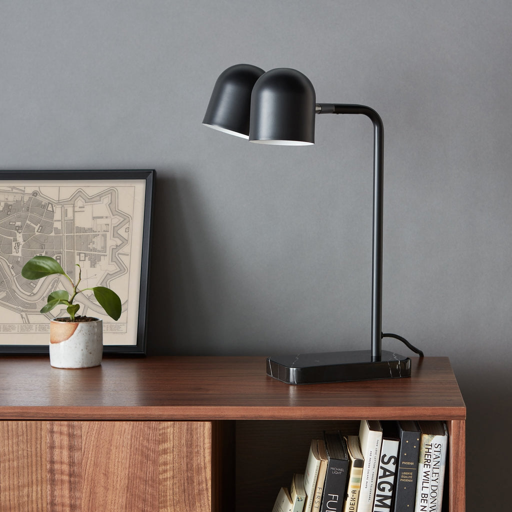Tandem Table Lamp Adjustable Dual Head Marble Base Black or White Finish - Sage InteriorsSage InteriorsLamp