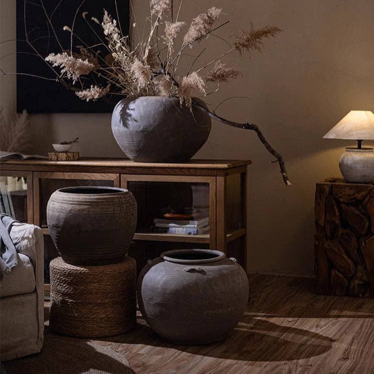 Traditional Round Belly Zen Style Ceramic Vase - Sage InteriorsRustic Reachpot