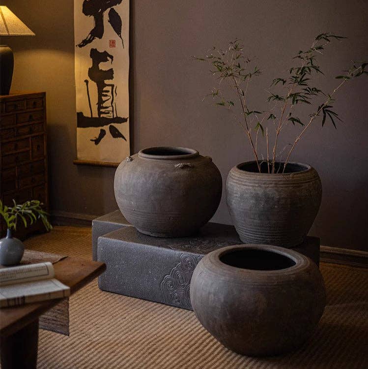 Traditional Round Belly Zen Style Ceramic Vase - Sage InteriorsRustic Reachpot