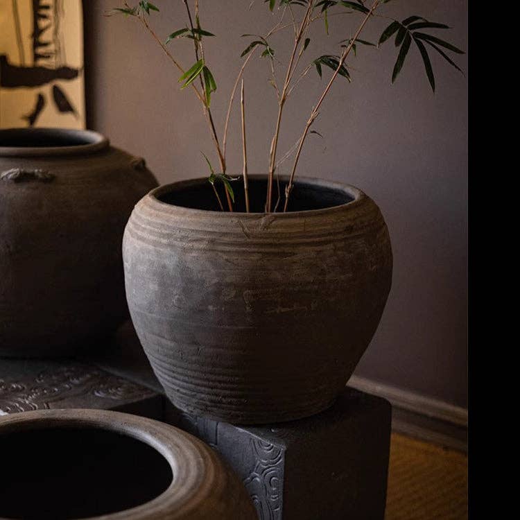 Traditional Round Belly Zen Style Ceramic Vase - Sage InteriorsRustic Reachpot