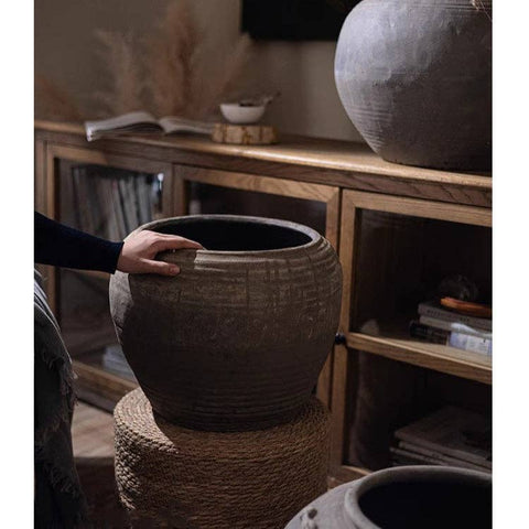 Traditional Round Belly Zen Style Ceramic Vase - Sage InteriorsRustic Reachpot