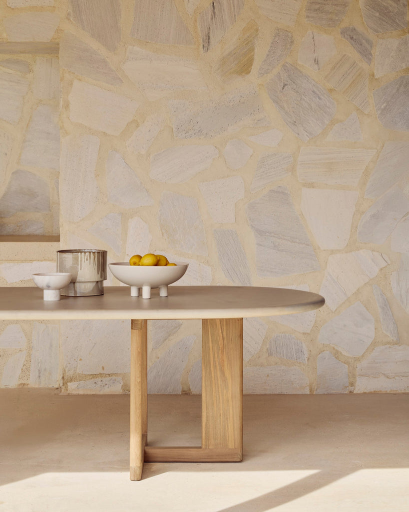 Outdoor Trestle Dining Table – Sage Interiors Concrete & Teak Centrepiece | Sage Interiors