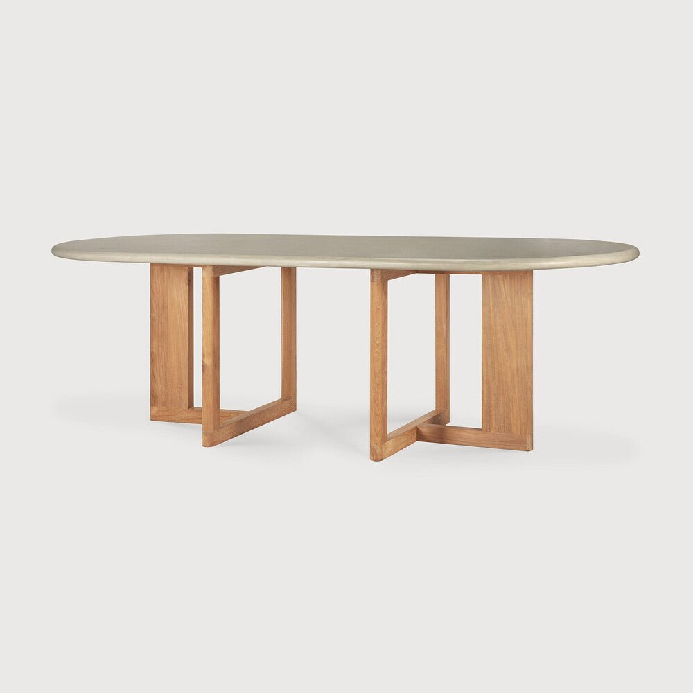 Trestle Outdoor Oblong Dining Table with Concrete Top & Teak Base - Sage InteriorsEthnicraftOutdoor Dining Table