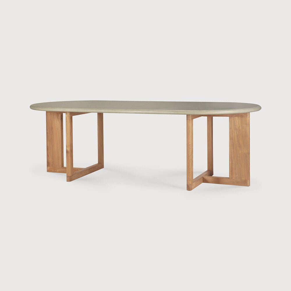 Trestle Outdoor Oblong Dining Table with Concrete Top & Teak Base - Sage InteriorsEthnicraftOutdoor Dining Table