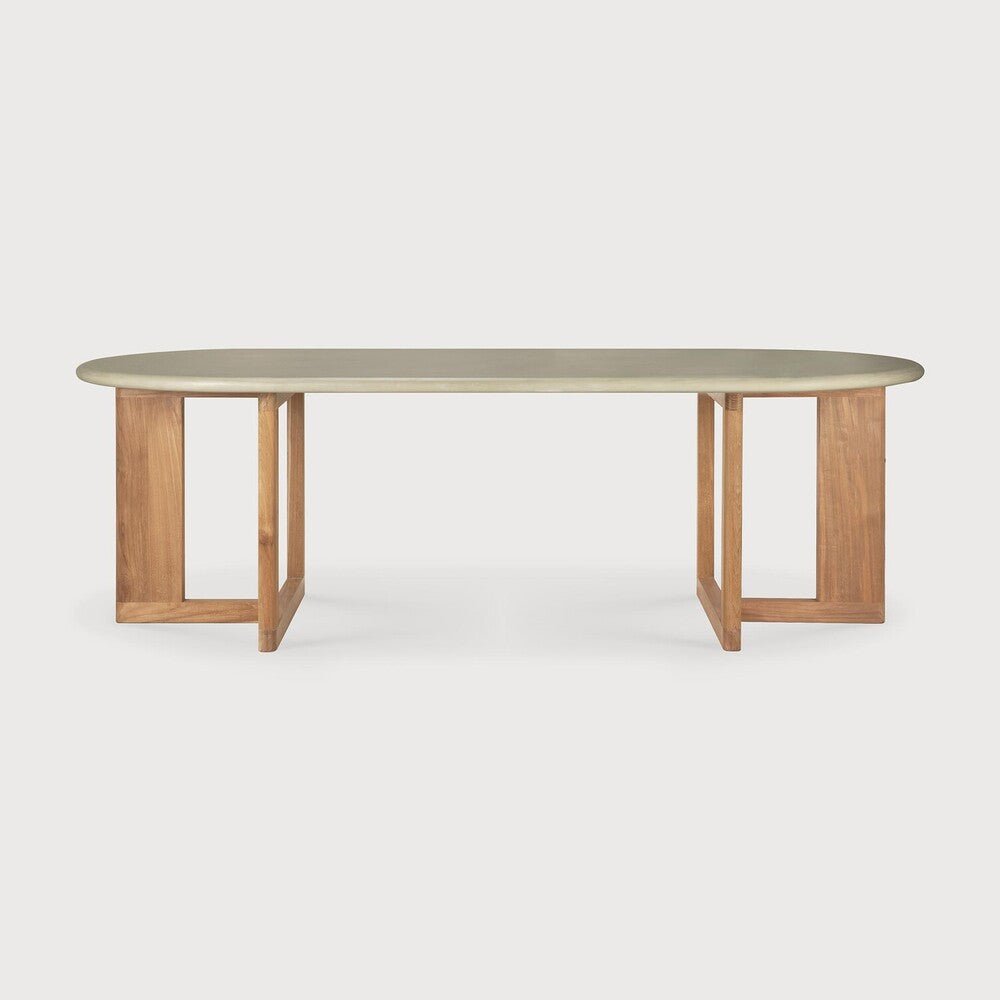 Trestle Outdoor Oblong Dining Table with Concrete Top & Teak Base - Sage InteriorsEthnicraftOutdoor Dining Table
