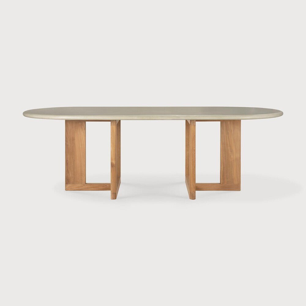 Trestle Outdoor Oblong Dining Table with Concrete Top & Teak Base - Sage InteriorsEthnicraftOutdoor Dining Table
