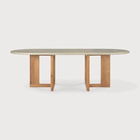 Trestle Outdoor Oblong Dining Table with Concrete Top & Teak Base - Sage InteriorsEthnicraftOutdoor Dining Table
