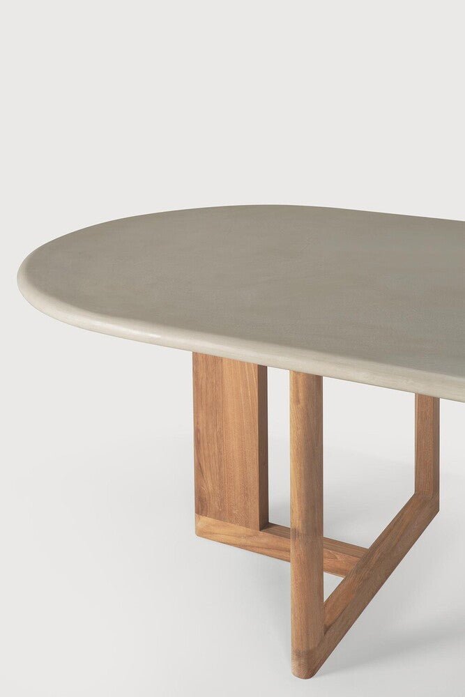 Trestle Outdoor Oblong Dining Table with Concrete Top & Teak Base - Sage InteriorsEthnicraftOutdoor Dining Table