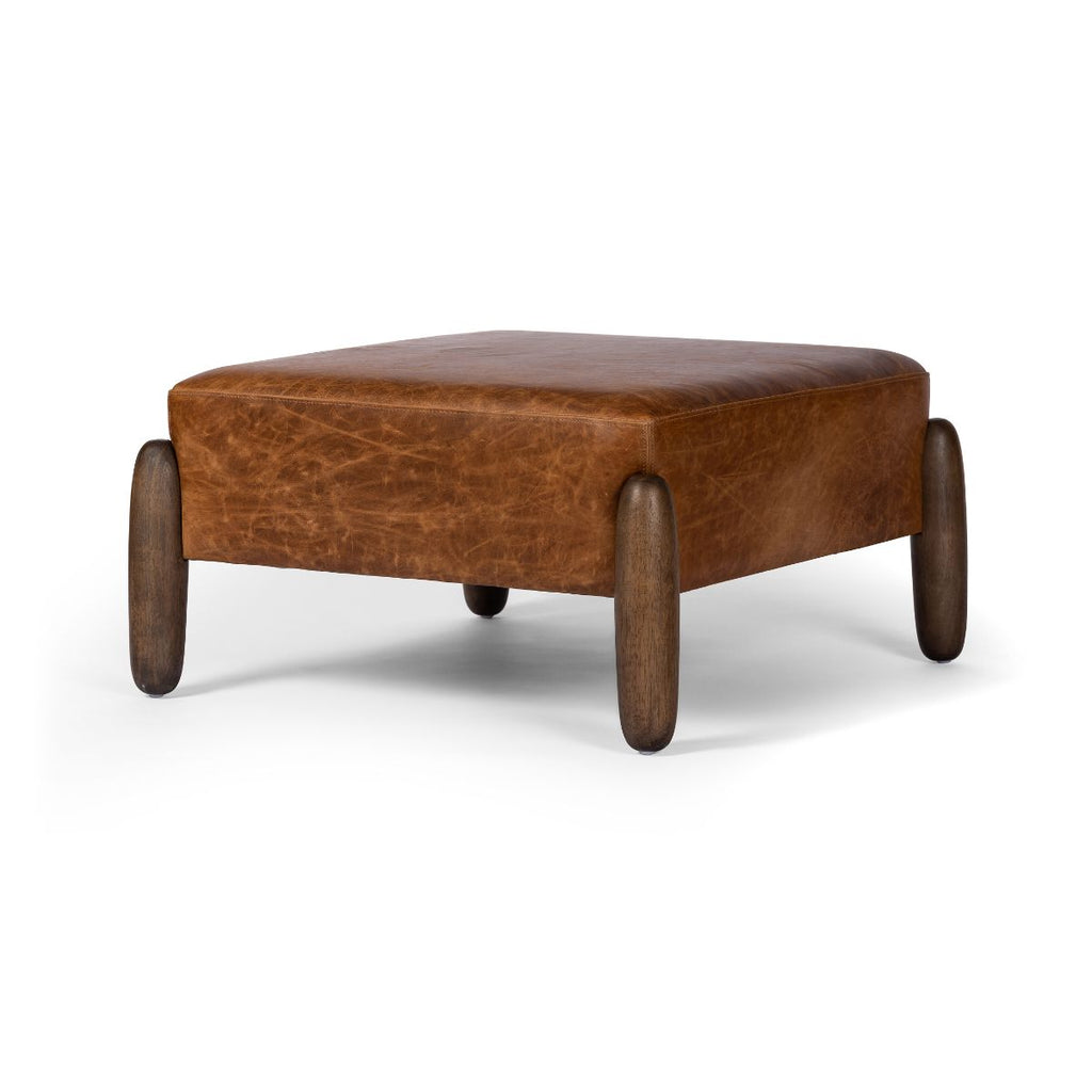 Wilder Ottoman, Raleigh Chestnut Leather - Sage InteriorsFHOttoman