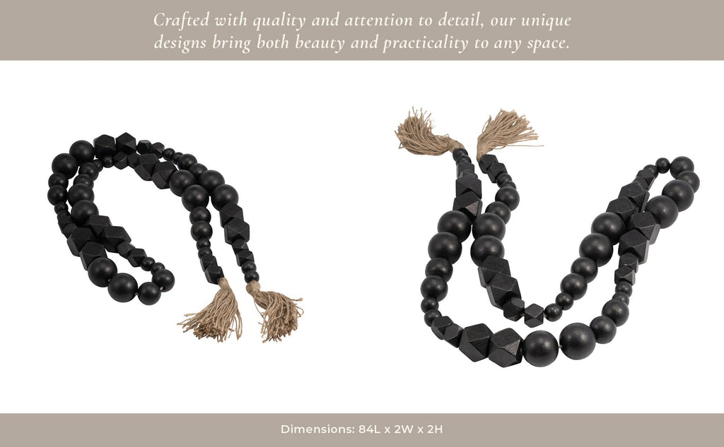 Wood and Jute Hexagon and Round Bead Garland - Black, 84 in. - Sage InteriorsSagebrook HomeBeads