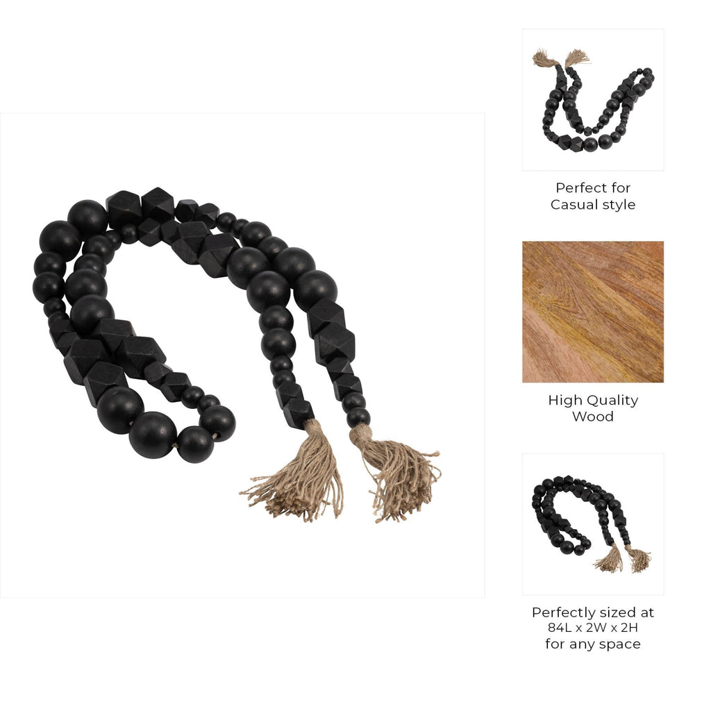 Wood and Jute Hexagon and Round Bead Garland - Black, 84 in. - Sage InteriorsSagebrook HomeBeads