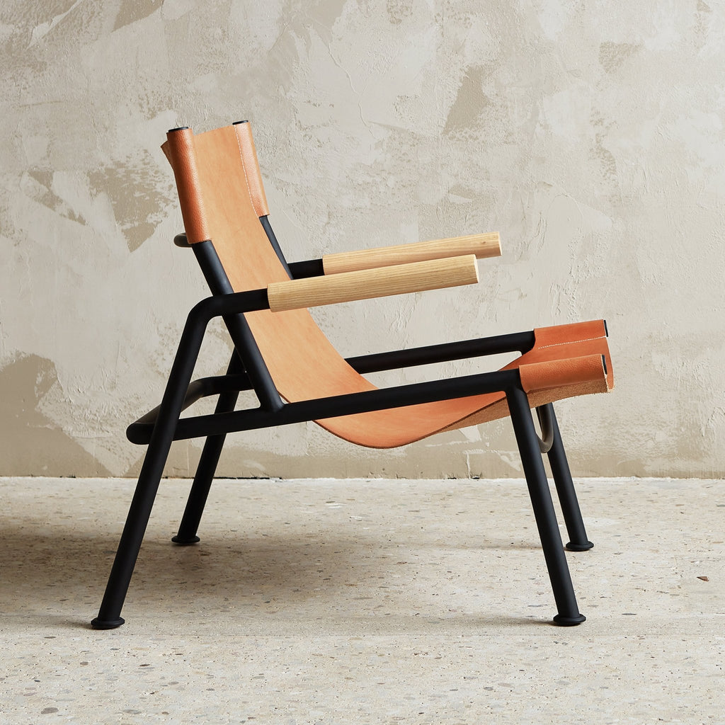 Wyatt Sling Chair – Leather Lounge Chair with Wood Arms and Metal Frame - Sage InteriorsSage InteriorsChair