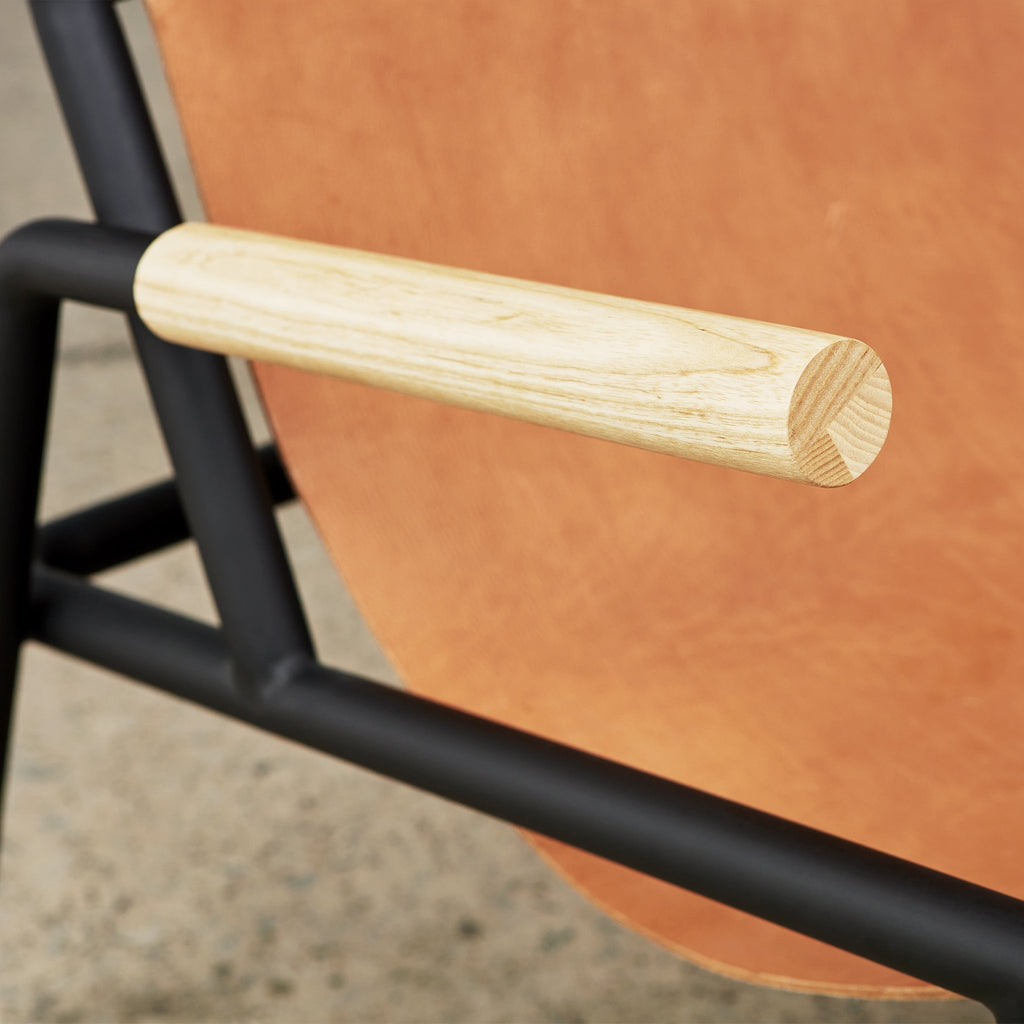Wyatt Sling Chair – Leather Lounge Chair with Wood Arms and Metal Frame - Sage InteriorsSage InteriorsChair