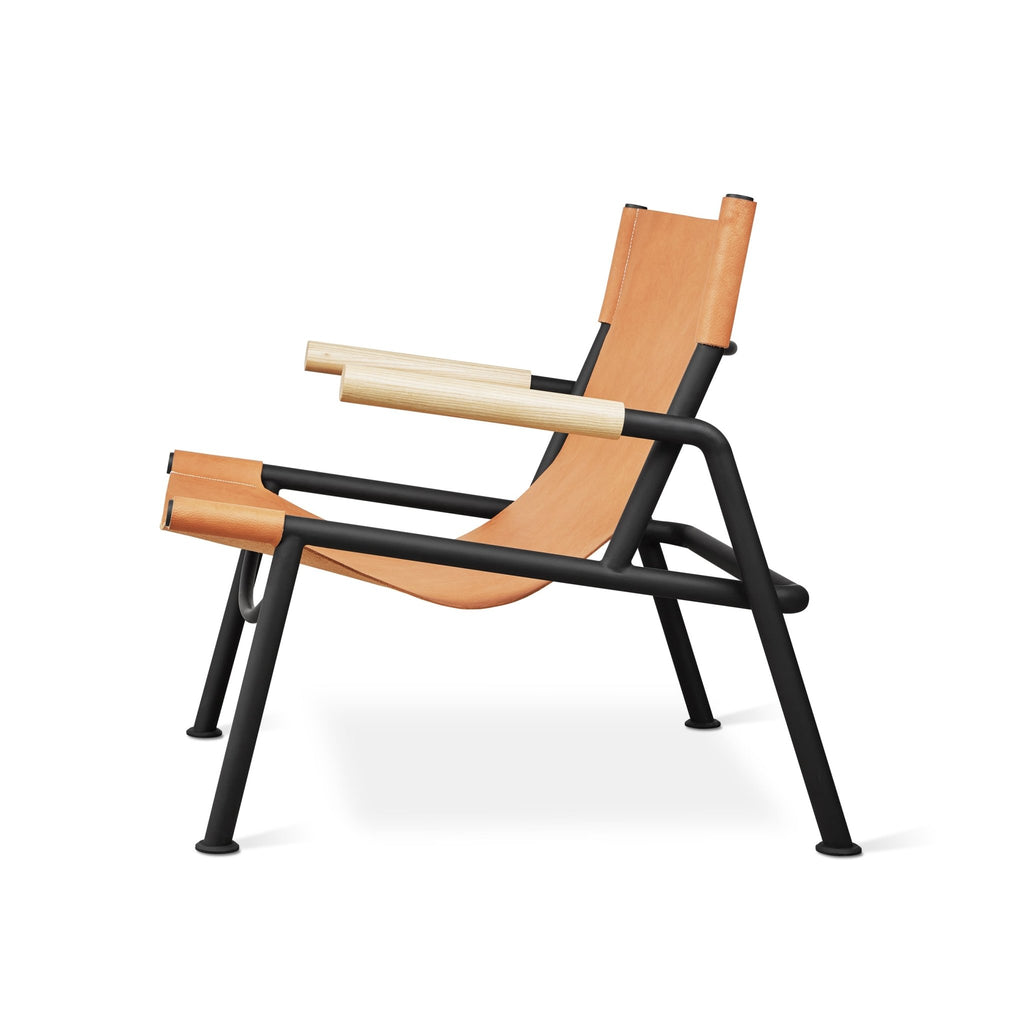 Wyatt Sling Chair – Leather Lounge Chair with Wood Arms and Metal Frame - Sage InteriorsSage InteriorsChair